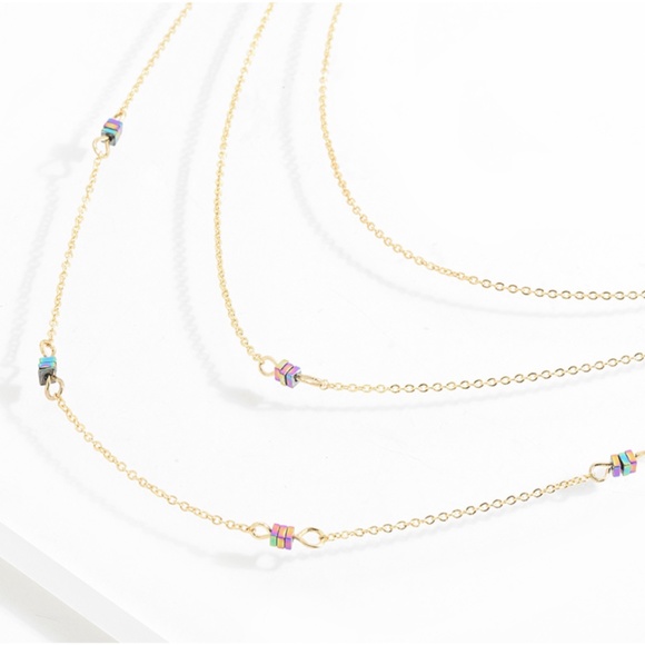 Rainbow Hematite Multicolor Stone Layered Necklace - Picture 8 of 9